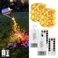 2 Pcs Waterproof Waterfall Flash Lights,8 Modes With 10 Strands 200 Leds Watering Can Lights,Spray String Lights Battery Operated With Remote Timer For Outdoor,Garden,Christmas