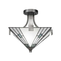 Apollo Semi-Flush With 2 Bulbs Shown In Graphite Finish With Square Sky Ice Art Glass