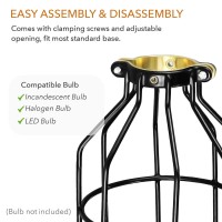 Simple Deluxe 1-Pack Adjustable Industrial Clamp On Metal Bulb Guard Cage For Pendant, Farmhouse Light Fixture, Vintage Lamp Shades And Hanging Lamp, Black