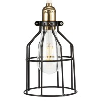 Simple Deluxe 1-Pack Adjustable Industrial Clamp On Metal Bulb Guard Cage For Pendant, Farmhouse Light Fixture, Vintage Lamp Shades And Hanging Lamp, Black