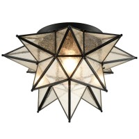 Daycent Boho Moroccan Seeded Glass Black Moravian Star Flush Mount Ceiling Light Fixture 18 Inches