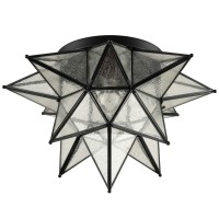 Daycent Boho Moroccan Seeded Glass Black Moravian Star Flush Mount Ceiling Light Fixture 18 Inches