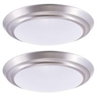 Gruenlich Led Flush Mount Ceiling Lighting Fixture, 11 Inch Dimmable 19W (125W Replacement) 1200 Lumen, Aluminum Housing, Etl And Damp Location Rated, 2-Pack (Nickel Finish-3000K)