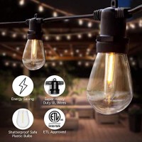 Sunthin Outdoor String Lights, 48Ft Patio Lights With 16 Led Shatterproof Bulbs For Outside, Backyard, Deck, Porch, Garden, Bistro, Cafe, Party