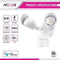 Neox Led Security Light Motion Sensor Outdoor Flood Light With Dusk To Dawn Photocell - 20W 1954Lm 3000K Warm White 120V Etl Listed Ip65 Waterproof - Home Security Light - Led Exterior Flood Lights