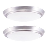 Gruenlich Led Flush Mount Ceiling Lighting Fixture, 7 Inch Dimmable 12W (75W Replacement) 840 Lumen, Aluminum Housing, Etl And Damp Location Rated, 2-Pack (Nickel Finish-5000K)