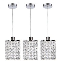 Cuaulans 3 Pack Crystal Pendant Light, Modern Chrome Kitchen Island Pendant Lighting,Cord Adjustable Bar Ceiling Hanging Lights For Kitchen Dining Room Bedroom Bar