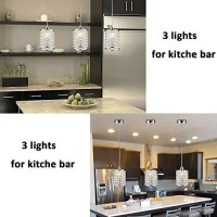 Cuaulans 3 Pack Crystal Pendant Light, Modern Chrome Kitchen Island Pendant Lighting,Cord Adjustable Bar Ceiling Hanging Lights For Kitchen Dining Room Bedroom Bar