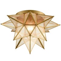 Daycent Modern Moroccan Seeded Glass Brass Moravian Star Flush Mount Ceiling Lights For Kitchen 18 Inches