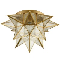 Daycent Modern Moroccan Seeded Glass Brass Moravian Star Flush Mount Ceiling Lights For Kitchen 18 Inches