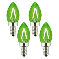 Opalray Green Light Tiny Candelabra Led Bulb, 1W Dimmable, Clear Glass Cover, E12 Small Base, 150Lumens, 15W Incandescent Equivalent, Mini Torpedo Tip, Pack Of 4