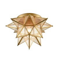 Daycent Modern Moroccan Seeded Glass Brass Moravian Star Flush Mount Ceiling Light 15 Inches 1Light