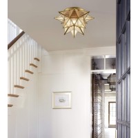 Daycent Modern Moroccan Seeded Glass Brass Moravian Star Flush Mount Ceiling Light 15 Inches 1Light