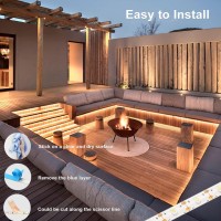 Solar Powered Strip Lights Outdoor Waterproof, 16.4Ft 150 Led Strip Lights With Remote, Timer, 8 Modes, Cuttable, Self-Adhesive Strip Lights For Cabinet Stair Patio Walkway Decor (Warm White)