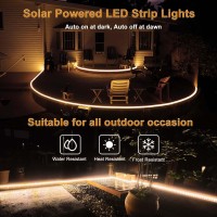 Solar Powered Strip Lights Outdoor Waterproof, 16.4Ft 150 Led Strip Lights With Remote, Timer, 8 Modes, Cuttable, Self-Adhesive Strip Lights For Cabinet Stair Patio Walkway Decor (Warm White)