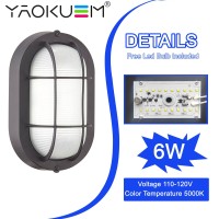 Yaokuem Outdoor Led Bulkhead Light Worked As Outdoor Flush Mount Ceiling Light, Wall Lantern, 6W 520Lumens 5000K Daylight, Dimmable, Aluminum Housing, Black 2 Pack