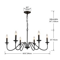 Saint Mossi Antique Painted Black Chandelier Lighting,6 Lights,Rustic Vintage Farmhouse Pendant Lighting In Industrial Country Style,H16 X D33 With Adjustable Chain