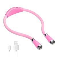 Tsingree Led Neck Book Light Usb Rechargeable, Hands Free, 4 Super Bright Led Bulbs, 3 Adjustable Brightness, Best For Reading In Bed,Knitting,Walking,Jogging,Mending In Night (Pink)