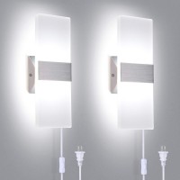 Trlife Modern Wall Sconces Set Of 2, Wall Sconce Plug In 12W 6000K Cool White Acrylic Wall Mounted Light Wall Lights With 6Ft Plug In Cord And On/Off Switch On The Cord(2 Pack)