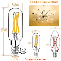 Mlambert 12 Pack E12 Led Edison Bulb,4W Equal 40W E12 Candelabra Bulb 2700K,Dimmable T6 T25 Led Bulb,E12 Bulb,Small Bulb For Chandelier,Not E26 Base