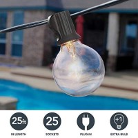 Sterno Home 25-Ft Clear Globe Outdoor Incandescent String Lights G40 Bulbs On Black Cord - For Backyard, Weddings, Patio, Porch, Tents And More