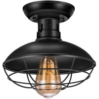 Farmhouse Flush Mount Ceiling Light Fixture, Industrial Ceiling Light, Metal Black Cage Rustic Style Close To Ceiling Light Fixtures For Hallway Kitchen Entryway 1 Pack, Ul Listed