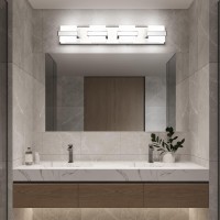 Solfart Bathroom Light Fixtures 4Light Led Bathroom Vanity Lights Over Mirror Dimmable Modern Bathroom Lighting Chrome 4Li