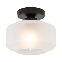 Tehenoo Industrial Ceiling Light Fixture With Frosted Glass Shade,Black Semi Flush Mount Light Fixture For Dining Room, Bedroom, Cafe, Bar, Corridor, Hallway, Entryway, Passway