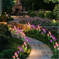 Doingart Outdoor Solar Garden Lights - 2 Pack Solar Powered Lights With 8 Lily Flower, Multi-Color Changing Led Solar Decorative Lights For Gard