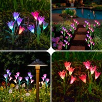 Doingart Outdoor Solar Garden Lights - 2 Pack Solar Powered Lights With 8 Lily Flower, Multi-Color Changing Led Solar Decorative Lights For Gard