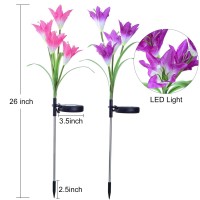 Doingart Outdoor Solar Garden Lights - 2 Pack Solar Powered Lights With 8 Lily Flower, Multi-Color Changing Led Solar Decorative Lights For Gard