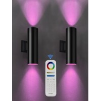 Bling Rf Remote Control Rgb Colour Changing Lighting Led Double Up And Down Outdoor Wall Light,White Temperature 2700K- 6500K Rgb+Cct Exterior Wall Lighting (2 Pack)