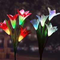 Epicgadget Solar Lily Flower Light, Multi Color Changing Outdoor Solar Flower Garden Decorative Lights For Walkway Pathway Backyard Christmas Decoration Parties (2 Pieces)