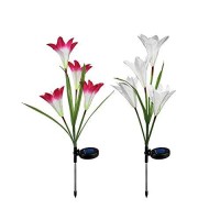 Epicgadget Solar Lily Flower Light, Multi Color Changing Outdoor Solar Flower Garden Decorative Lights For Walkway Pathway Backyard Christmas Decoration Parties (2 Pieces)