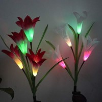 Epicgadget Solar Lily Flower Light, Multi Color Changing Outdoor Solar Flower Garden Decorative Lights For Walkway Pathway Backyard Christmas Decoration Parties (2 Pieces)