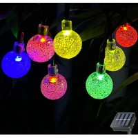 Splocolor Solar String Lights Outdoor, 20Ft Waterproof 30 Leds 8 Modes Crystal Globe Solar String Fairy Lights Backyard Patio Christmas Lights For Holiday Party Gardens Backyard Wedding (Multicolor)