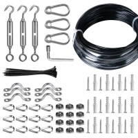 Brightown String Lights Hanging Kit For Outdoor, Includes 164Ft Stainless Steel(304) Suspension Rope Cable In Black Vinyl-Coated, Turnbuckle, Thimble, Hooks Etc. Heavy Duty And Easy To Install