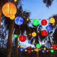 Allomn Solar Lantern String Lights, 19.7Ft 30Led Waterproof Garden Lantern, String Lights Fair Lights With Fabric Lantern Exterior And Interior Decoration For Christmas, Garden, Home, Yard (Colorful)