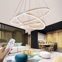 Starryol Modern Led Pendant Light, 3 Rings Collection White Paint, Adjustable Hanging Light Chandelier Contemporary Ceiling Light, Dimmable 2700K - 6500K, With Remote Control - 78W