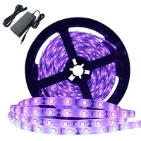 Ygs-Tech Super Bright 60 Watts Uv Black Light Led Strip, 16.4Ft/5M 3528 300Leds 395Nm-405Nm Non-Waterproof Blacklight With Power Supply, For Night Fishing, Black Party