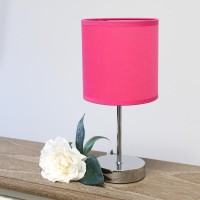 Chrome Mini Basic Table Lamp With Fabric Shade 2 Pack Set, Hot Pink