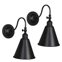 Haitral Swing Arm Wall Lamp - Rustic Vintage Wall Sconce Lighting 2 Pack For Home Decor Headboard Bathroom Bedroom Farmhouse Porch Garage - Black (Bulb Not Included)