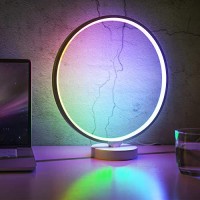 Suny Smart Circle Table Lamp, 40+ Lighting Effect Modes Rgbw Gaming Light Dimmable Led Bedside Lamp Compatible With Alexa & Google Assistant, Modern Bedroom Nightstand Lamps W/Remote & App Control