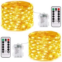 Jmexsuss 2 Pack 100 Led Fairy Lights, Battery Operated Christmas Lights With Remote, 8 Modes Twinkle String Lights For Bedroom, Wedding, Tree, Indoor Christmas Decor, Warm White