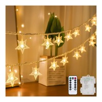 Tasodin Star String Lights Battery Operated Waterproof 40 Led 20 Ft Star Fairy String Lights With Remote Control For Home, Party, Christmas, Wedding, Garden Decoration, Warm White