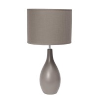 Simple Designs Lt2002Gry Oval Bowling Pin Base Ceramic Table Desk Lamp With Matching Fabric Shade Gray