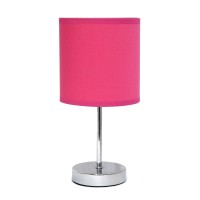 Simple Designs Lt2007-Hpk Chrome Mini Basic Table Lamp With Fabric Shade, Hot Pink