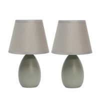 Simple Designs Lt2009-Gry-2Pk Mini Egg Oval Ceramic Table Desk Lamp 2 Pack Set, Gray