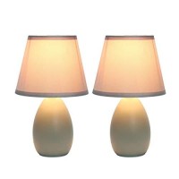 Simple Designs Lt2009-Gry-2Pk Mini Egg Oval Ceramic Table Desk Lamp 2 Pack Set, Gray