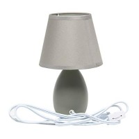 Simple Designs Lt2009-Gry-2Pk Mini Egg Oval Ceramic Table Desk Lamp 2 Pack Set, Gray